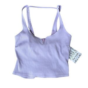 FREE PEOPLE SETTLE IT ON THE COURT CROP RIBBED TANK IN LAVENDER XS